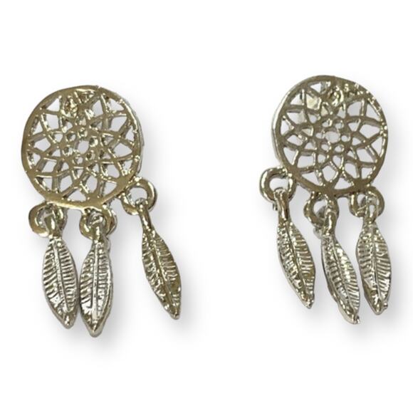 Dreamcatcher Silver Dangle Earrings - Picture 1 of 4
